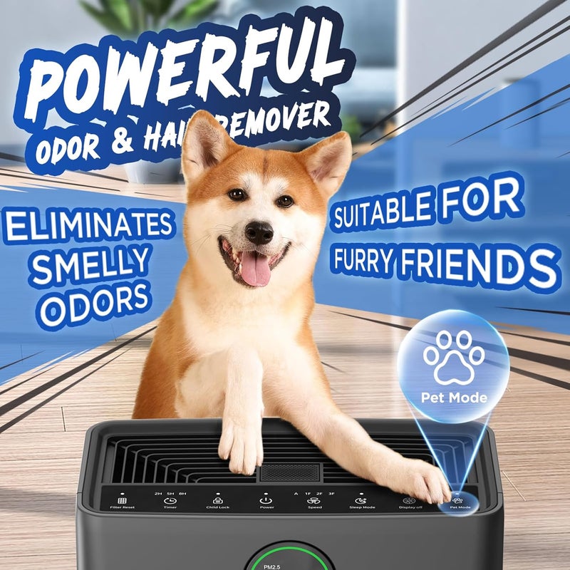 Mooka Air Purifiers for Home Large Room up to 2200sq.ft, Air Purifier for Home Pets with Washable Filter, PM 2.5 Display Air Quality Sensor Air Cleaner for Bedroom, Dorm Room, Pets, Office PR1 - Image 2